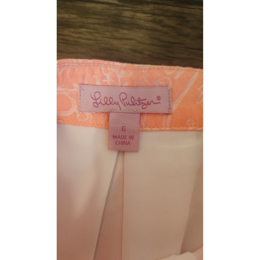 Lilly Pulitzer Coral Pink Tropical Jacquard Pleated Mini‎ Skirt Size 6 - Picture 4 of 7